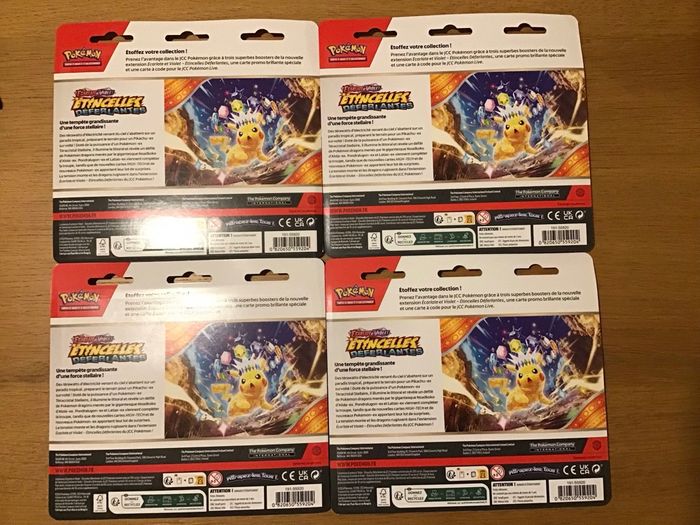 Lot 4 Tripack boosters cartes Pokémon Etincelles déferlantes EV08 Pikachu Latias blister - photo numéro 2