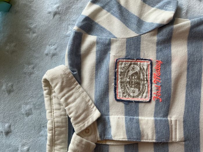 polo manches courtes rayé bleu clair et blanc 36 mois tex dessin au dos - photo numéro 7