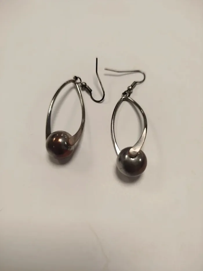 Boucle d'oreilles pendantes grises argent BO04 - photo numéro 3