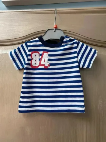 T-shirt Canari rayés bleu et blanc marin 3 mois