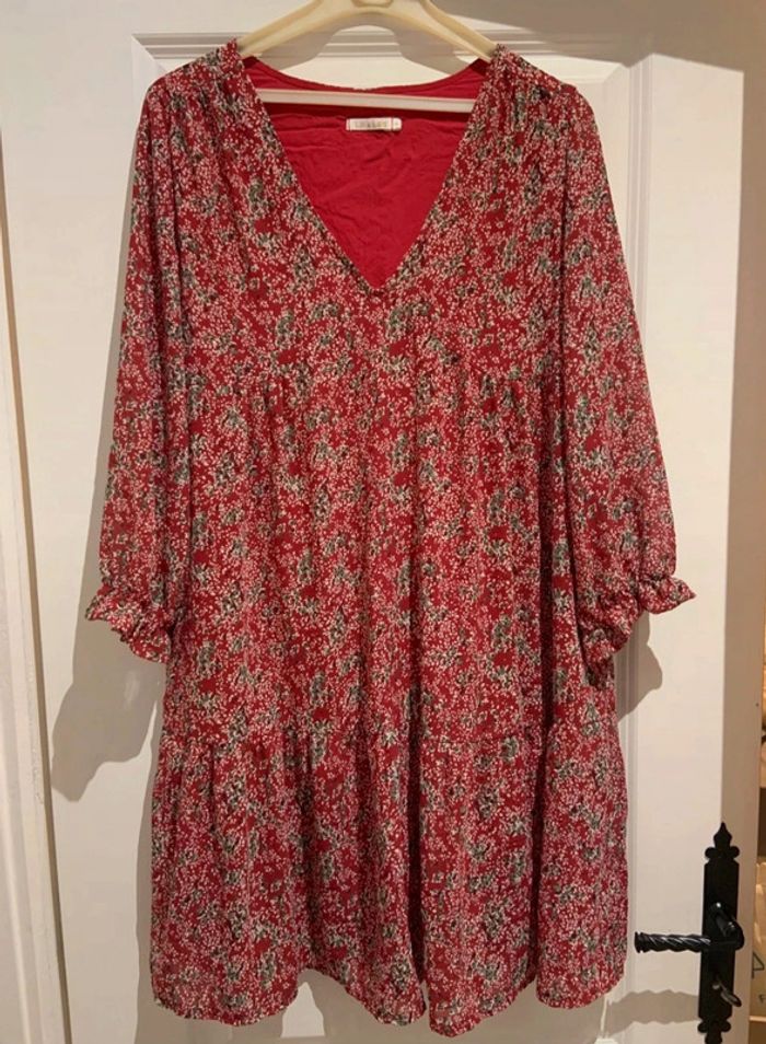 🌸 Robe manches ¾ Lili & Lala rouge imprimée fleuri taille S 36 en polyester