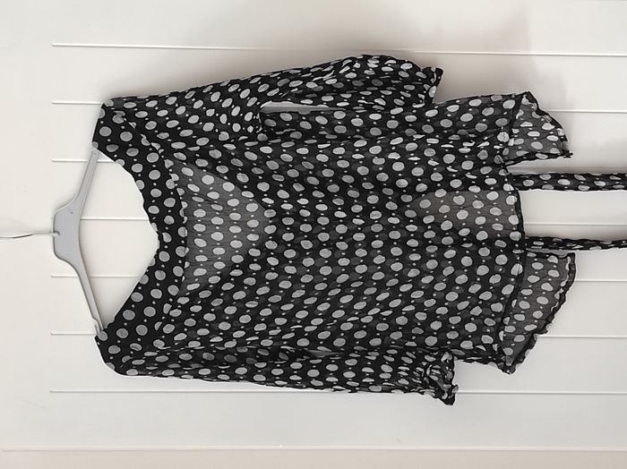 Chemisier en soie noir et blanc à pois – Taille 40 - photo numéro 3
