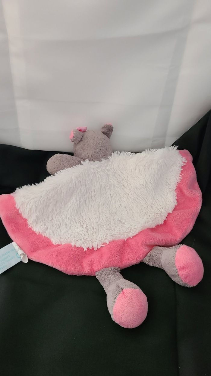 Baby'Nat - Zoé l'hippo Doudou plat blanc rose fleur - photo numéro 2