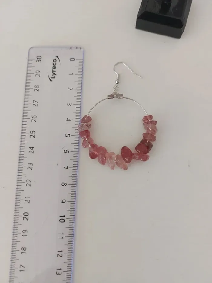 Boucles créoles en quartz rose - photo numéro 2
