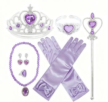 Lot accessoires princesse violet, couronne, baguette, bijoux, gant 3-6ans