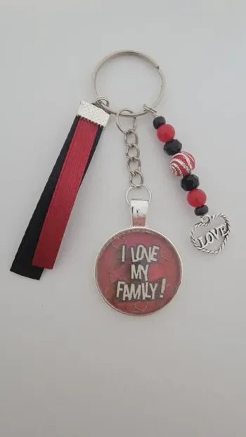 Cadeau famille, porte clé message bijoux de sac " i love my family"