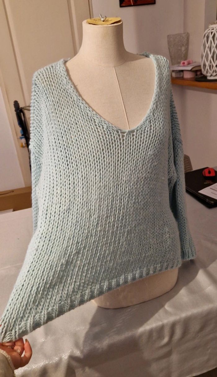 Pull Made in italy bleu clair grosse maille - photo numéro 3