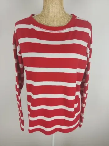 Pull manches longues marinière rouge et blanc taille L Esprit