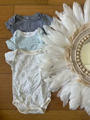 Lot 3 bodies bébé 3 mois – Bleu & rayures – Très bon état – Mixte