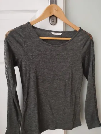 Tee shirt gris chiné manches longues camaïeu 36