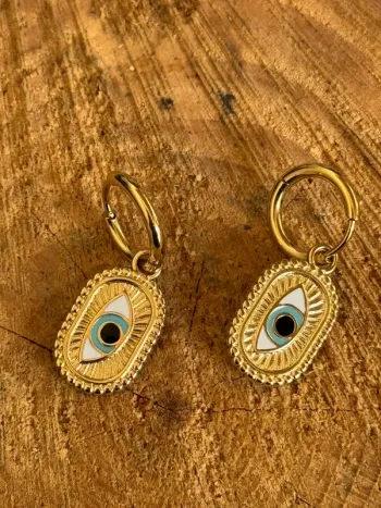 Boucles d’oreilles  mile Mila acier inoxydable or petites créoles médailles œil bleu
