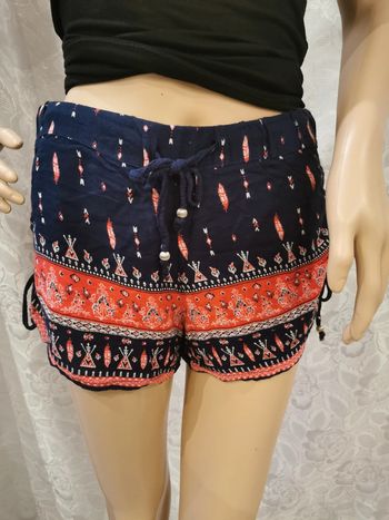 Short fluide. Bleu. Corail. Blanc imprimé Taille 36