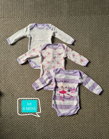 Lot de 3 bodies manches longues fille - 6 mois