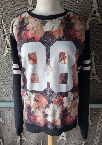 Sweat noir imprimé fleurs taille XL