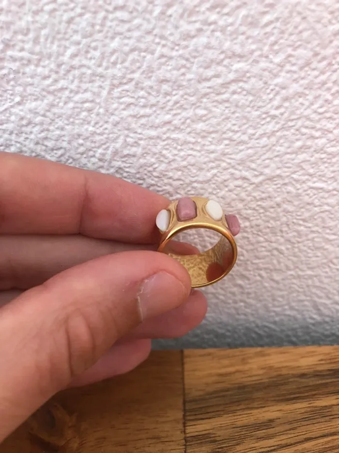 Bague dorée Pierres rose et perle - photo numéro 2