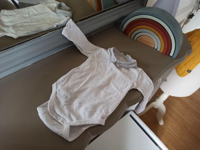 Body blanc à pois gris 3 mois Jacadi