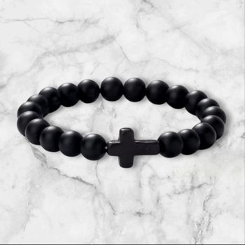 Bracelet à breloques en pierre naturelle, croix noire

