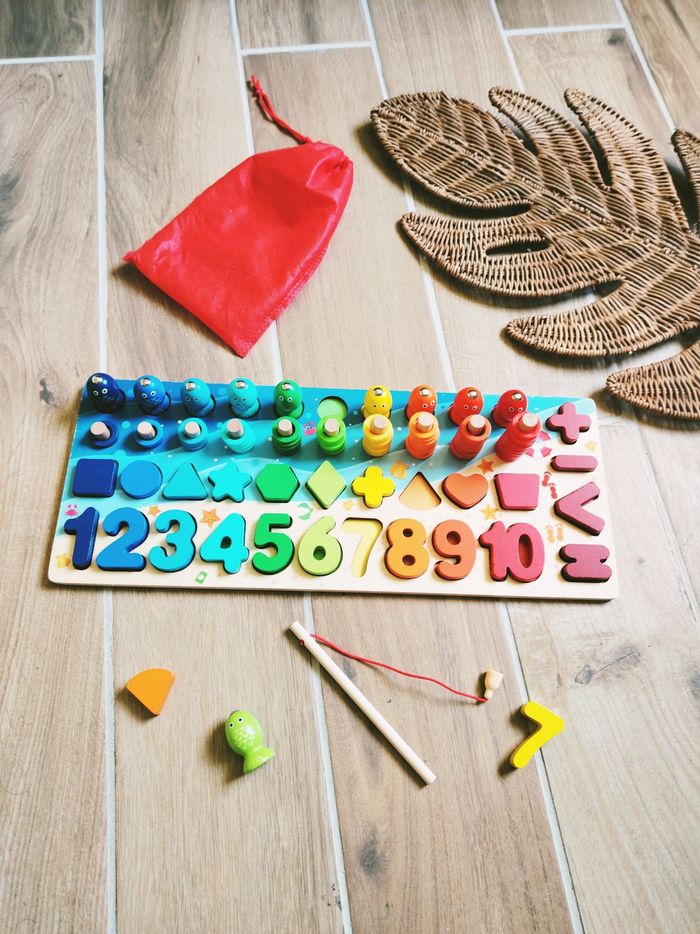🧮Grande planche de calculs et pêche à la ligne 5 en 1 Montessori en bois