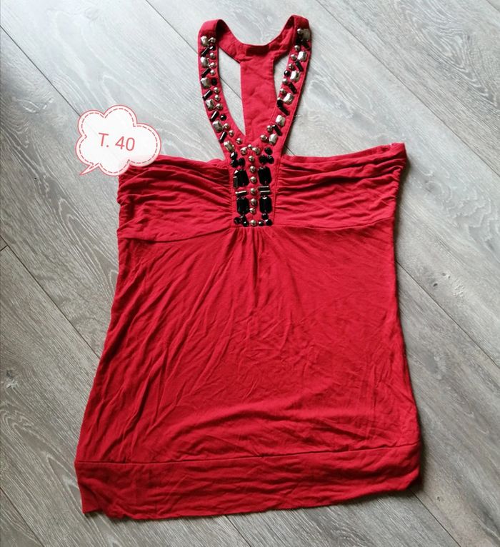🌸🌸Top dos nu rouge et strass "Jennifer" Taille 40🌸' - photo numéro 1