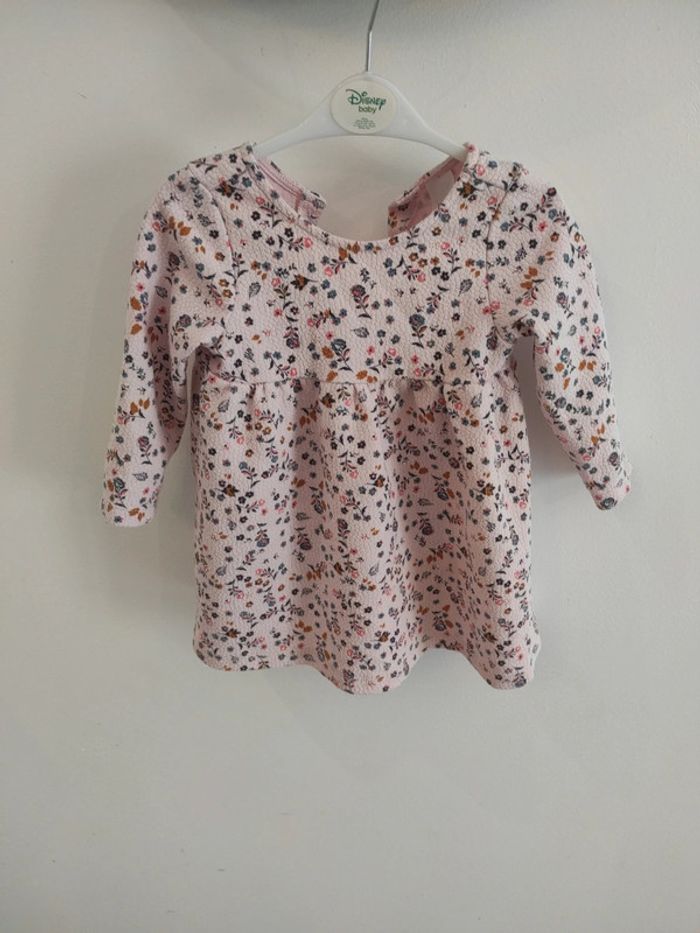 Robe d'hiver rose à fleurs 12/18 mois