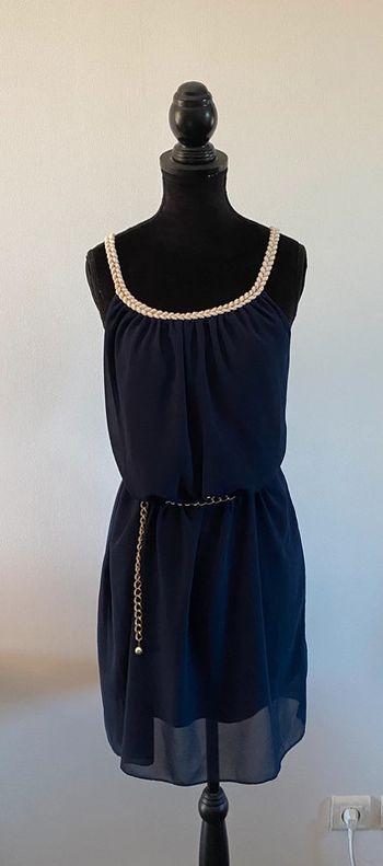 Robe été Made in France fluide marine dorée avec col tressé taille S / M