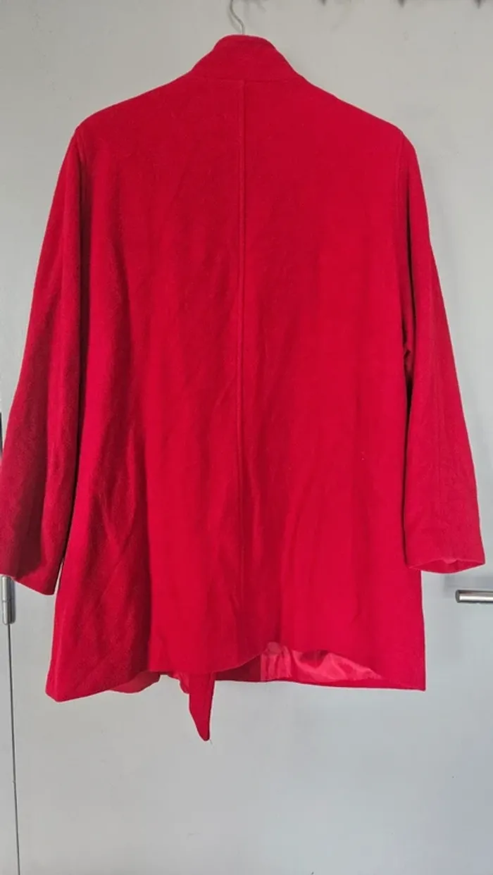 Manteau rouge bordeaux laine femme- T42/44- coupe droite- chaud et confortable - photo numéro 3