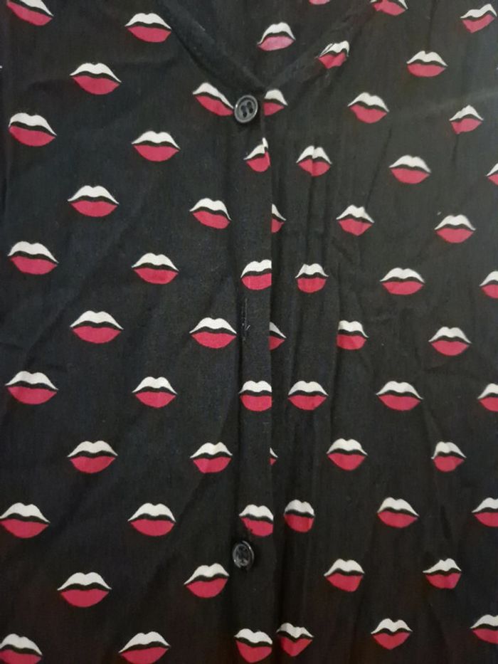 Combishort chemisier femme noir motifs bouche manche longue TBE  T42 naf naf - photo numéro 5