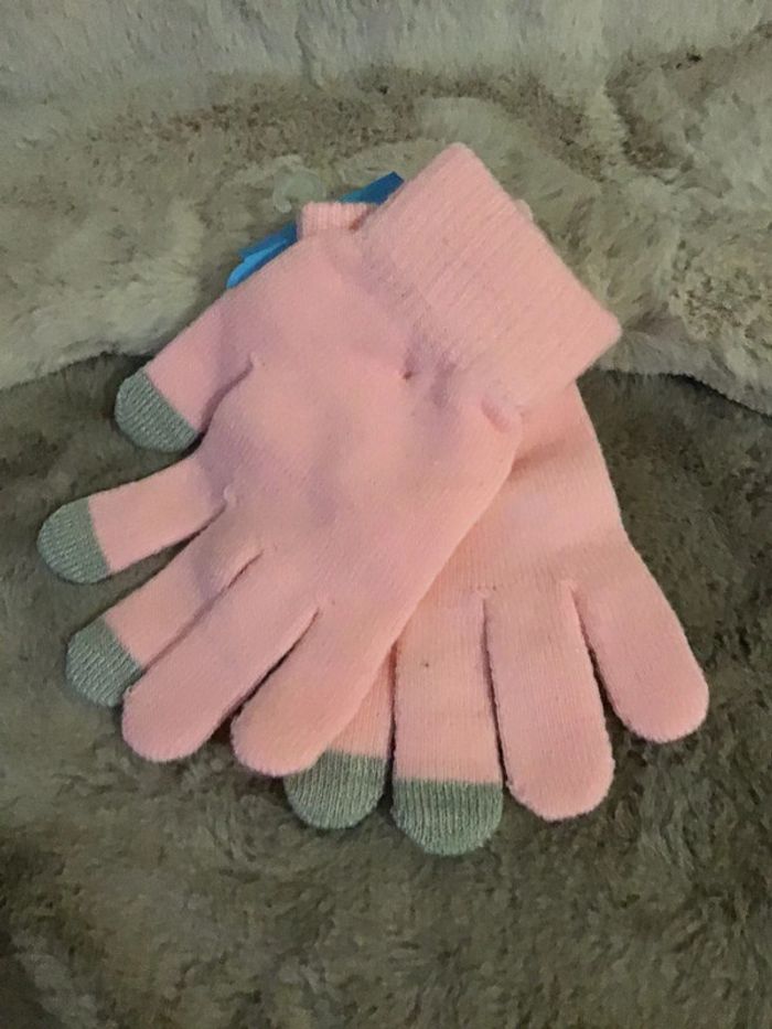 Paire de gants tactiles taille unique extensible rose et gris (1223) - photo numéro 2