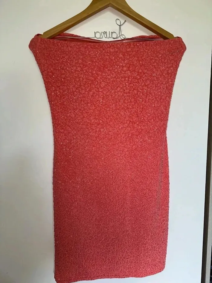 Femme M - robe soirée cocktail corail paillette - photo numéro 4