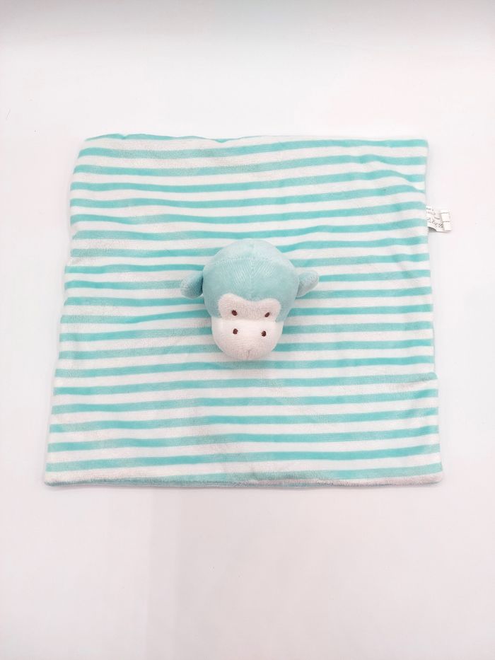 Doudou plat singe bleu blanc ESPA INTERCOMMERCE Shenzen rayures proche du neuf - photo numéro 2
