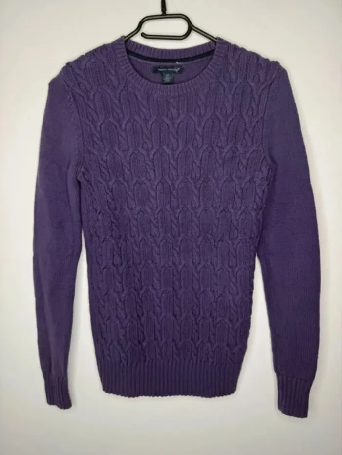 💜 Magnifique Pull col Bateau Tommy Hilfiger / violet Torsadé - T/S - photo numéro 2