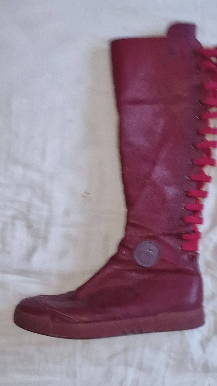 Bottes baskets cuir véritable rouge Pataugas 38 1/2 - photo numéro 4