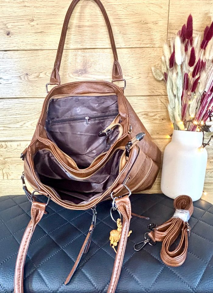 Sac à main femme marron automne simili cuir neuf travail voyage bandoulière amovible - photo numéro 5