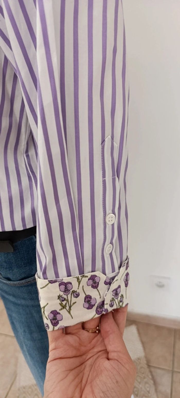 Chemise rayé blanche et violet taille M - coton - photo numéro 3