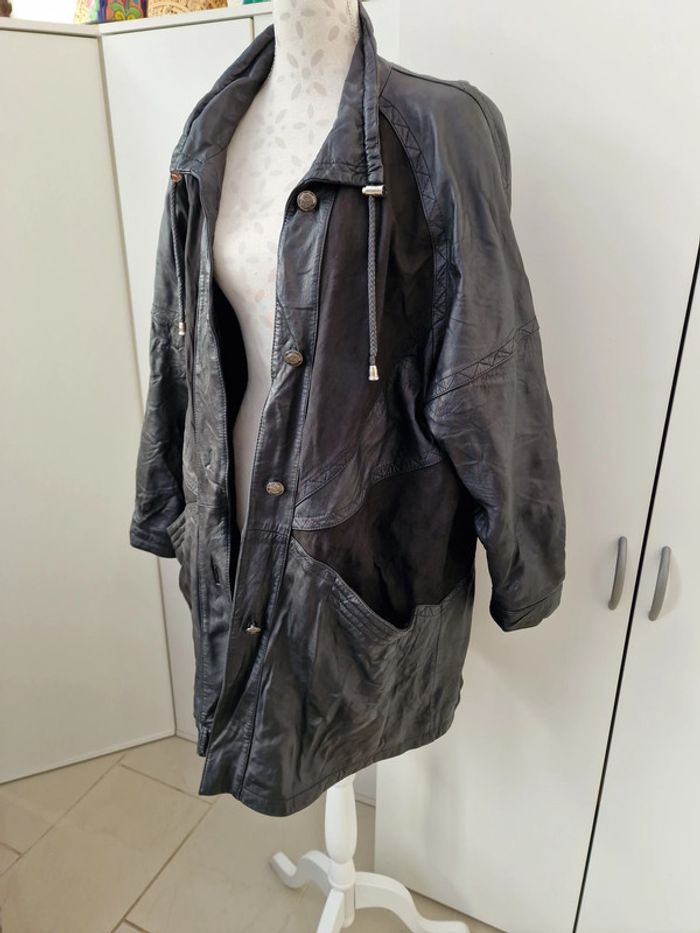 Veste Vintage Cuir Noir - photo numéro 2