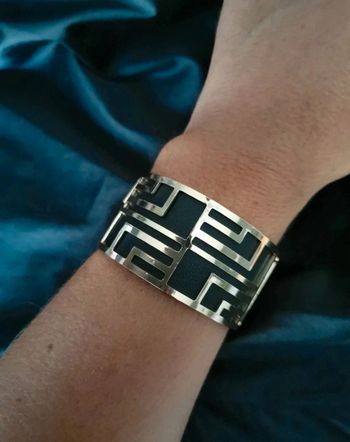 A13 bracelet jonc acier inoxydable doré cuir reversible ajustable