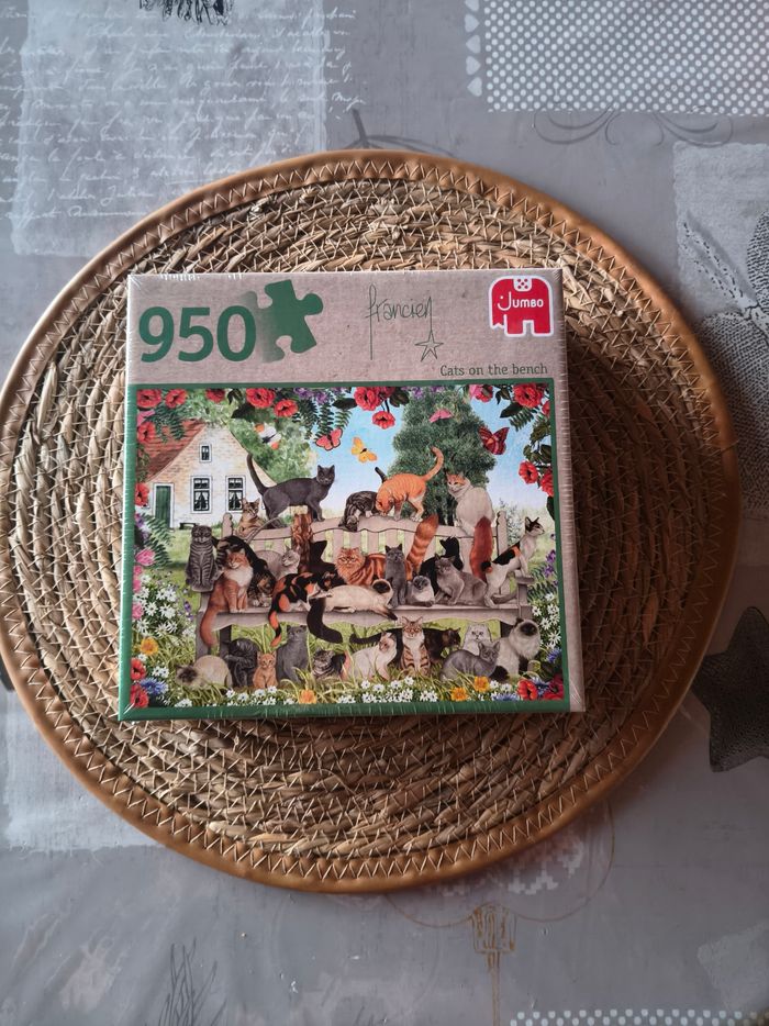 Puzzle 950 pièces Chats sur le banc