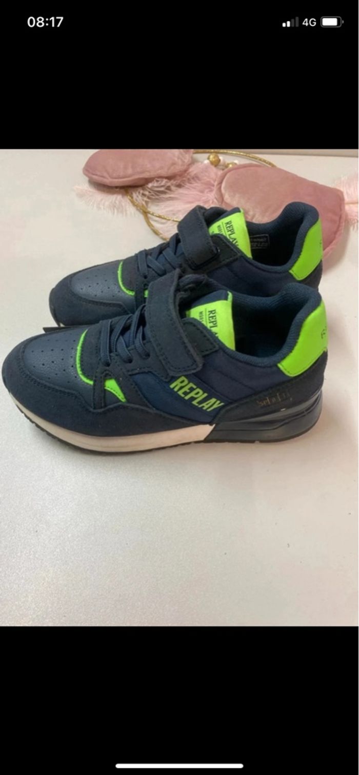 Baskets - Replay - bleu marine & vert fluo – Confort et style sportif - Taille 31 - photo numéro 4