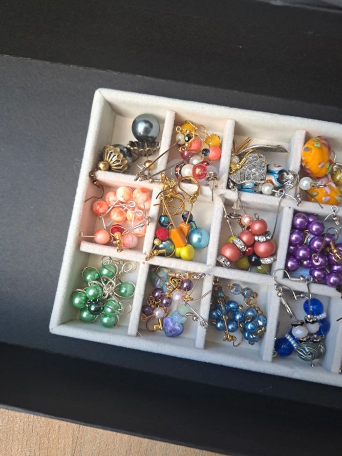 Lot de boucles d'oreilles pendante multicolore artisanale - photo numéro 3