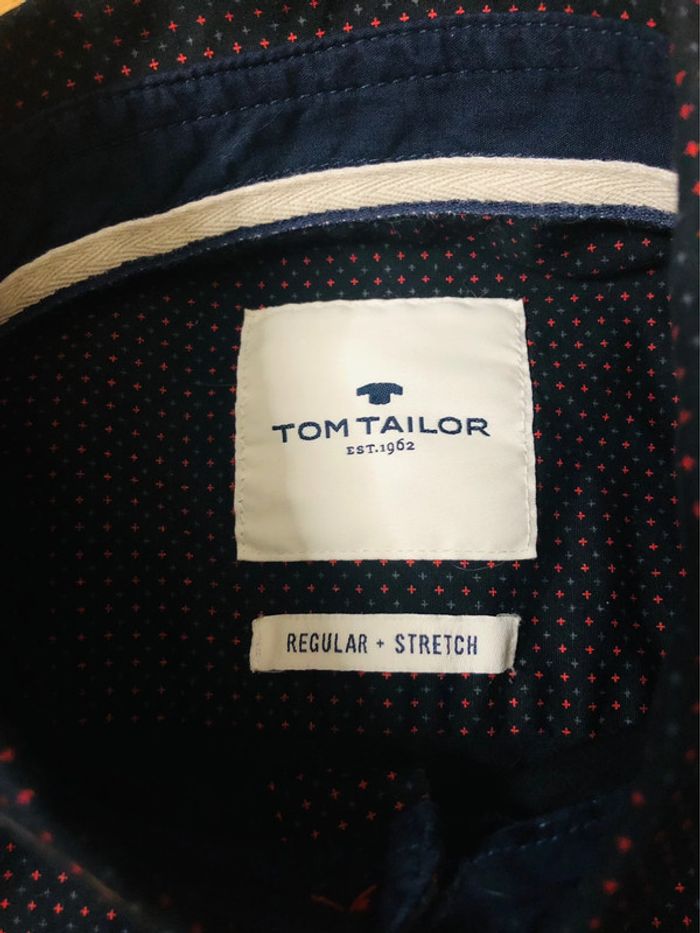 Chemise noire petits motifs rouge marine Tom Tailor black small red navy stars pattern shirt - photo numéro 7