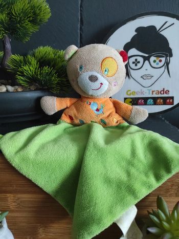 Doudou Ours Orange Vert Oiseau Feuille Nicotoy Plat Mouchoir  #geektradedoudou