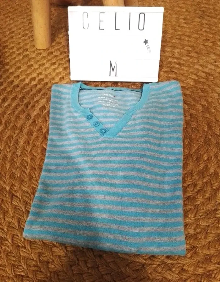 🧥 pull fin à rayures Célio taille M - 100% coton - photo numéro 8