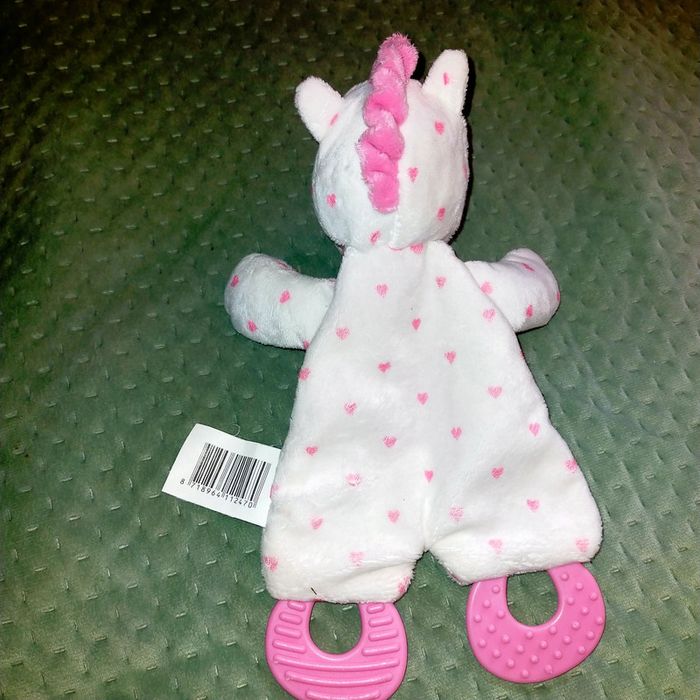 Doudou plat licorne blanc ZDT Action coeurs roses anneau dentition - photo numéro 3