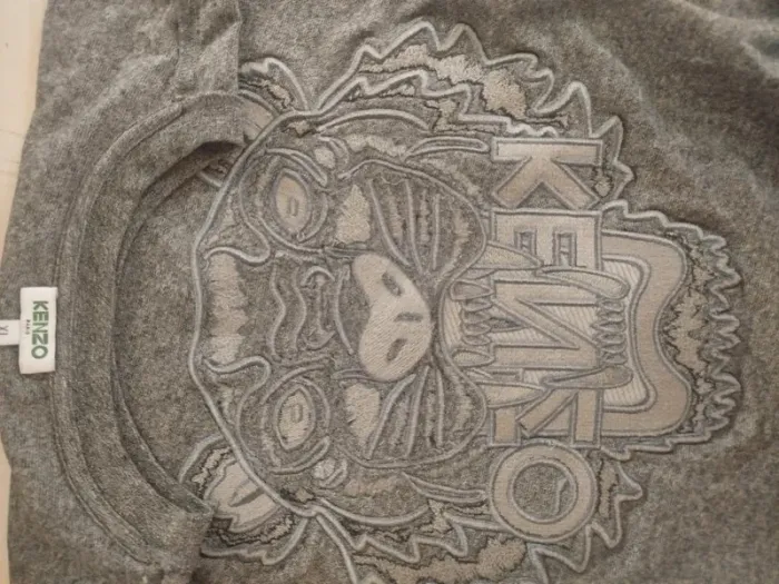 T-shirt gris Kenzo tigre brodé logo devant, coupe droite, taille XL A210 - photo numéro 5