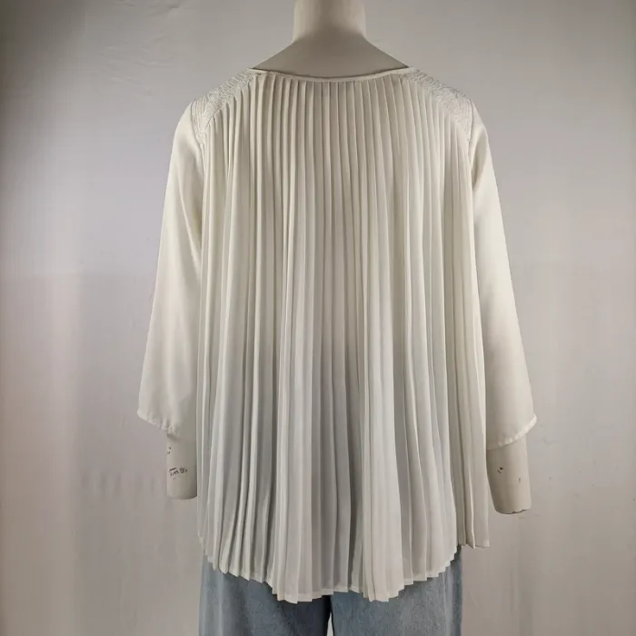 Blouse blanche plissée Vero Moda épaules brodées manches longues fluide taille S A1328 - photo numéro 4