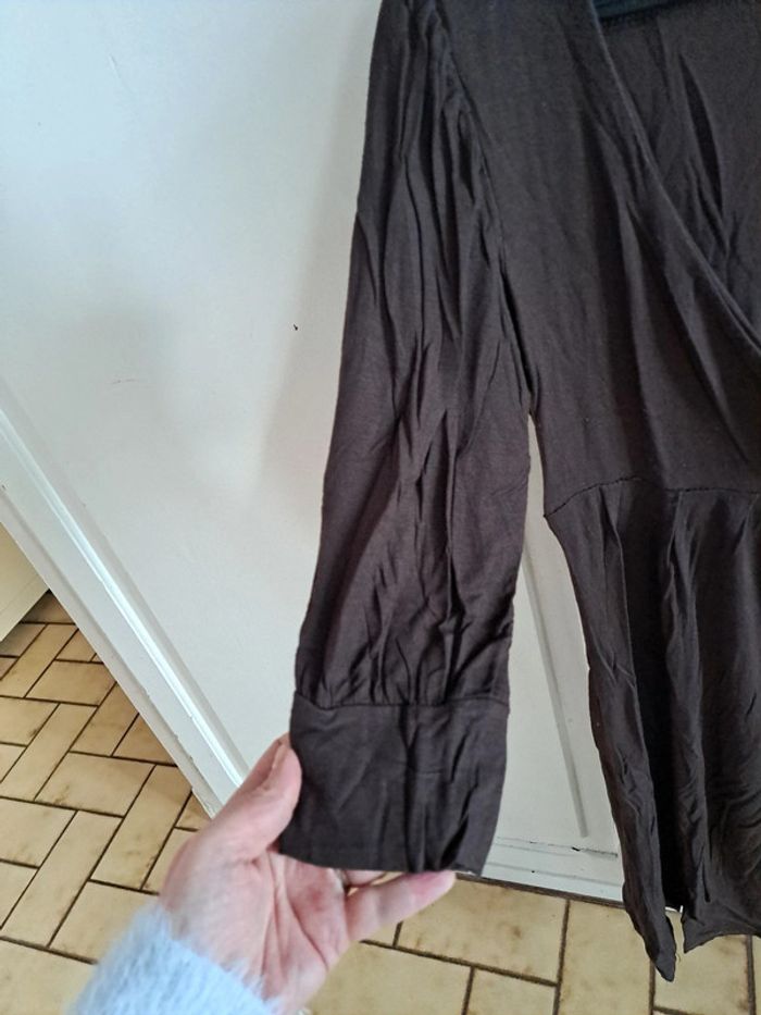 Robe tunique manche 3/4 col V marron taille unique - photo numéro 3