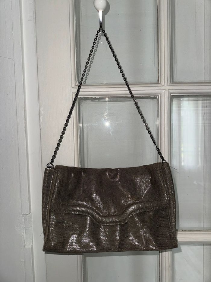 Sac petite mendigote en cuir Taupe irisé