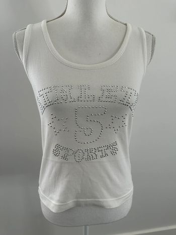 Débardeur côtelé blanc et strass argentés Y2K Vintage T36 S