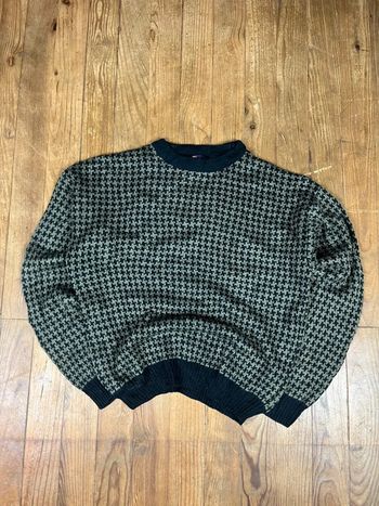 Pull maille vintage motifs monogramme noir kaki XL