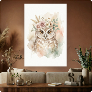 Affiche hibou aquarelle "Hibou Fleuri" poster déco murale nature A3 Sans cadre